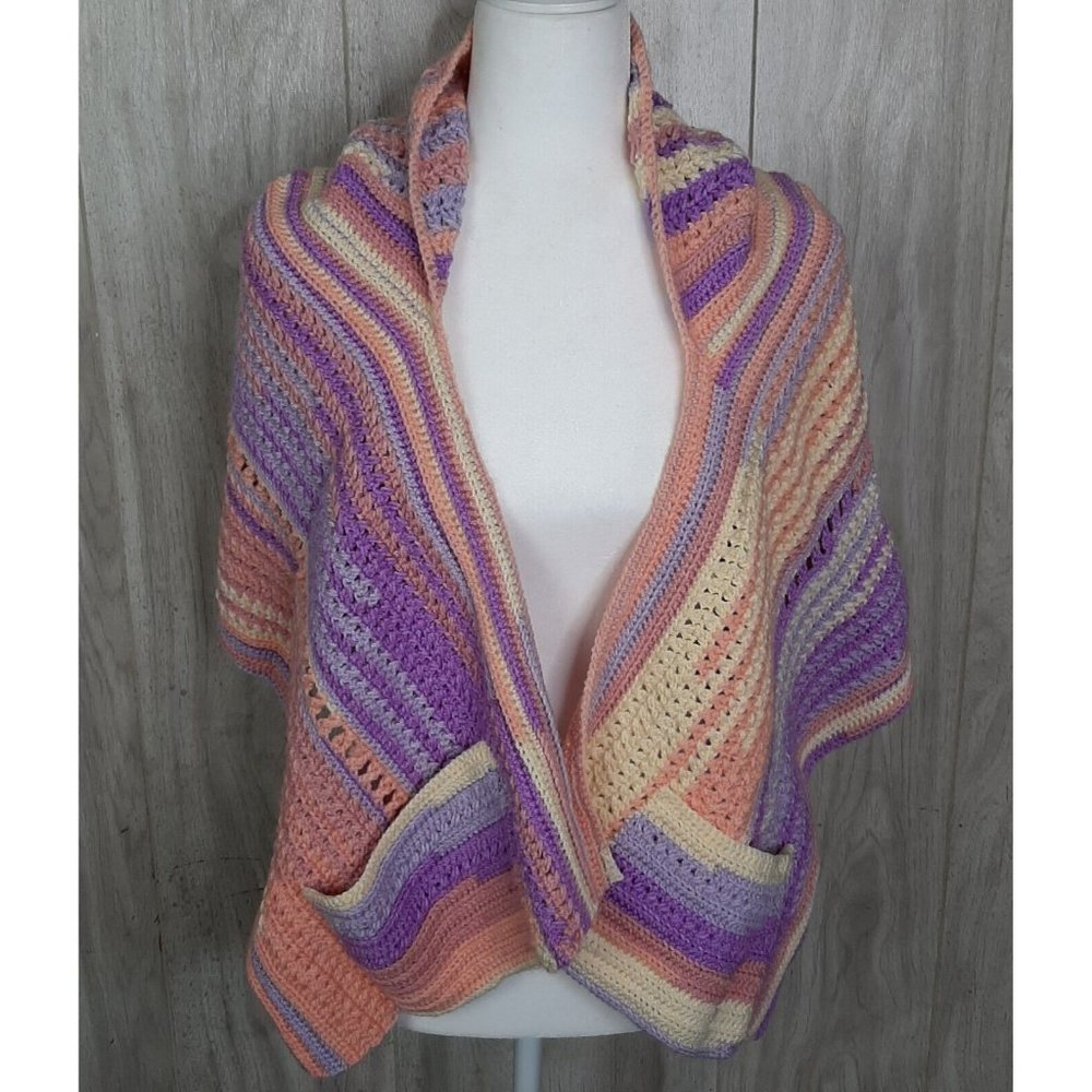 New Handmade Crochet Hooded Shawl with Pockets